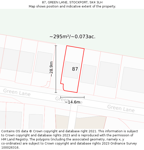 87, GREEN LANE, STOCKPORT, SK4 3LH: Plot and title map