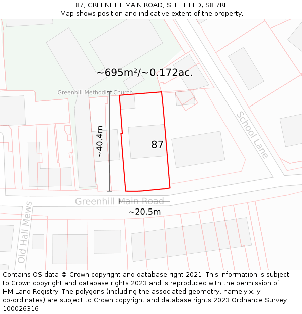 87, GREENHILL MAIN ROAD, SHEFFIELD, S8 7RE: Plot and title map