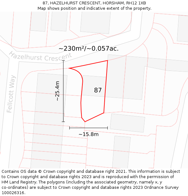 87, HAZELHURST CRESCENT, HORSHAM, RH12 1XB: Plot and title map