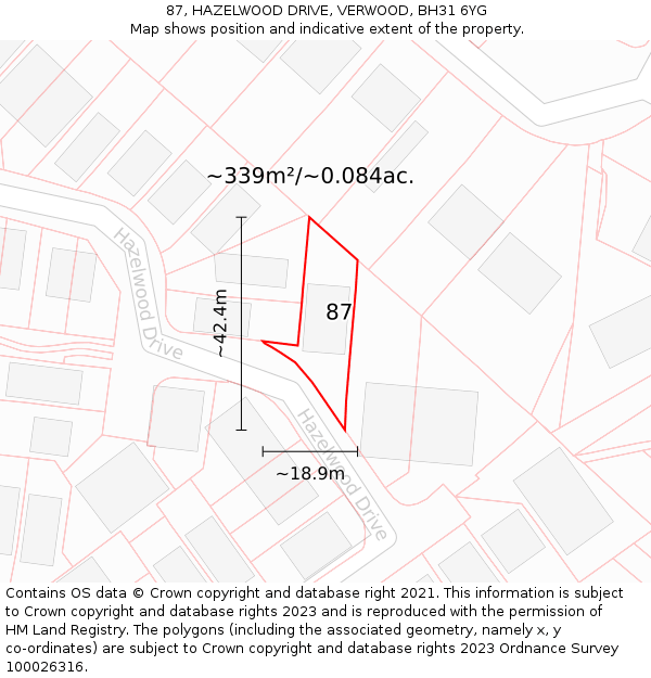 87, HAZELWOOD DRIVE, VERWOOD, BH31 6YG: Plot and title map