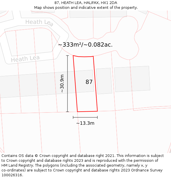 87, HEATH LEA, HALIFAX, HX1 2DA: Plot and title map