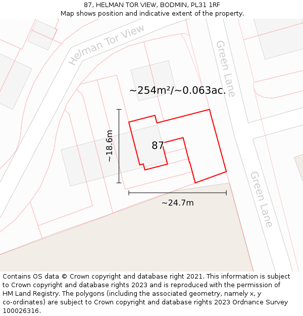 87, HELMAN TOR VIEW, BODMIN, PL31 1RF: Plot and title map