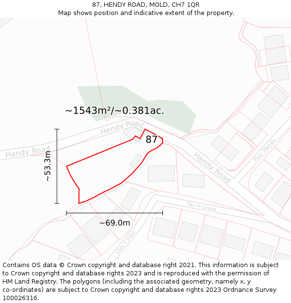 87, HENDY ROAD, MOLD, CH7 1QR: Plot and title map