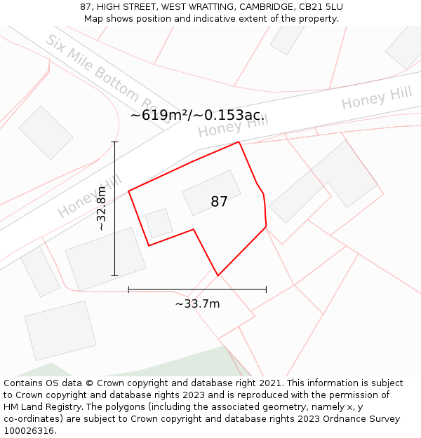 87, HIGH STREET, WEST WRATTING, CAMBRIDGE, CB21 5LU: Plot and title map