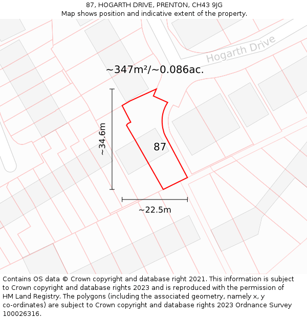 87, HOGARTH DRIVE, PRENTON, CH43 9JG: Plot and title map