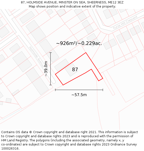 87, HOLMSIDE AVENUE, MINSTER ON SEA, SHEERNESS, ME12 3EZ: Plot and title map