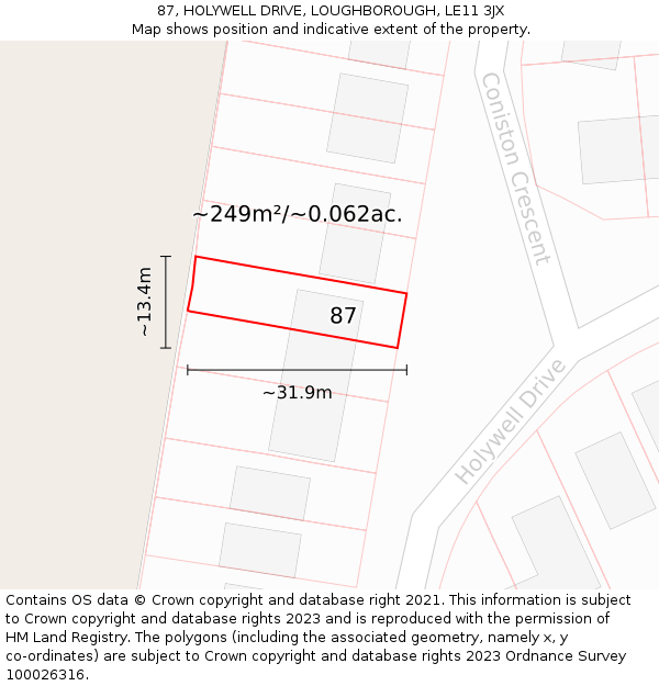 87, HOLYWELL DRIVE, LOUGHBOROUGH, LE11 3JX: Plot and title map