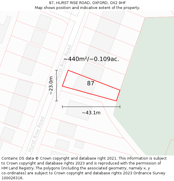 87, HURST RISE ROAD, OXFORD, OX2 9HF: Plot and title map