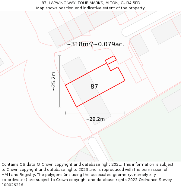 87, LAPWING WAY, FOUR MARKS, ALTON, GU34 5FD: Plot and title map