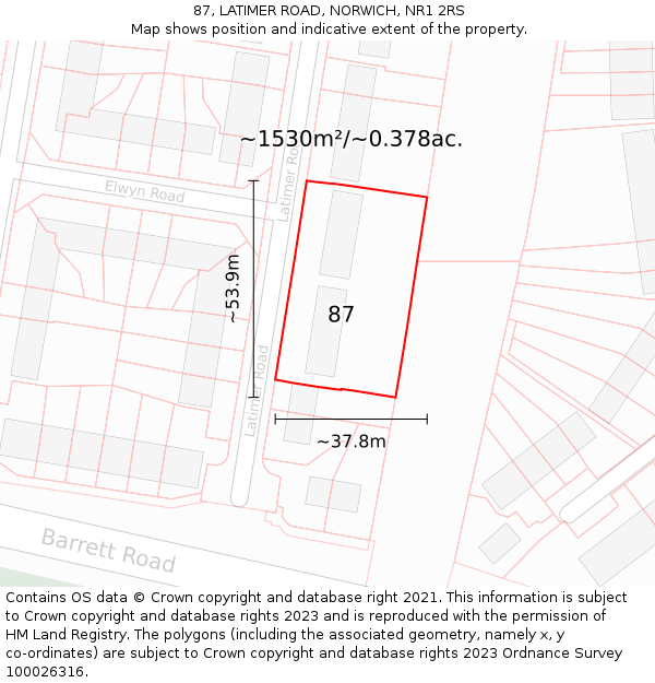 87, LATIMER ROAD, NORWICH, NR1 2RS: Plot and title map