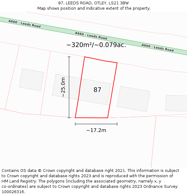 87, LEEDS ROAD, OTLEY, LS21 3BW: Plot and title map