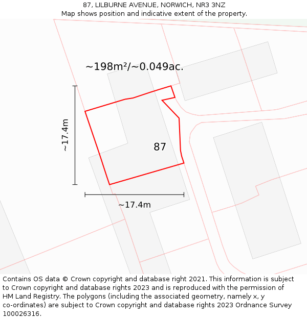 87, LILBURNE AVENUE, NORWICH, NR3 3NZ: Plot and title map