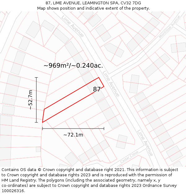 87, LIME AVENUE, LEAMINGTON SPA, CV32 7DG: Plot and title map