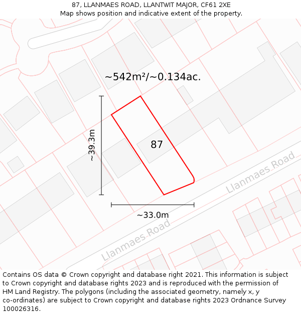 87, LLANMAES ROAD, LLANTWIT MAJOR, CF61 2XE: Plot and title map