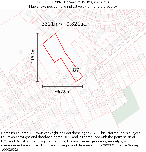 87, LOWER ICKNIELD WAY, CHINNOR, OX39 4EA: Plot and title map