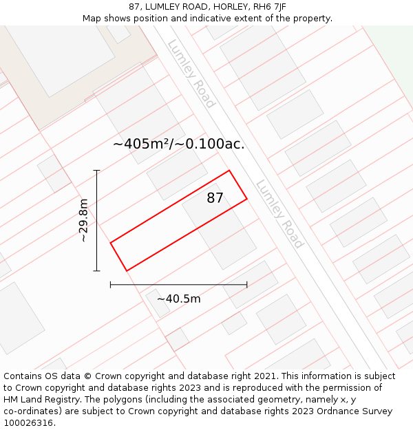 87, LUMLEY ROAD, HORLEY, RH6 7JF: Plot and title map