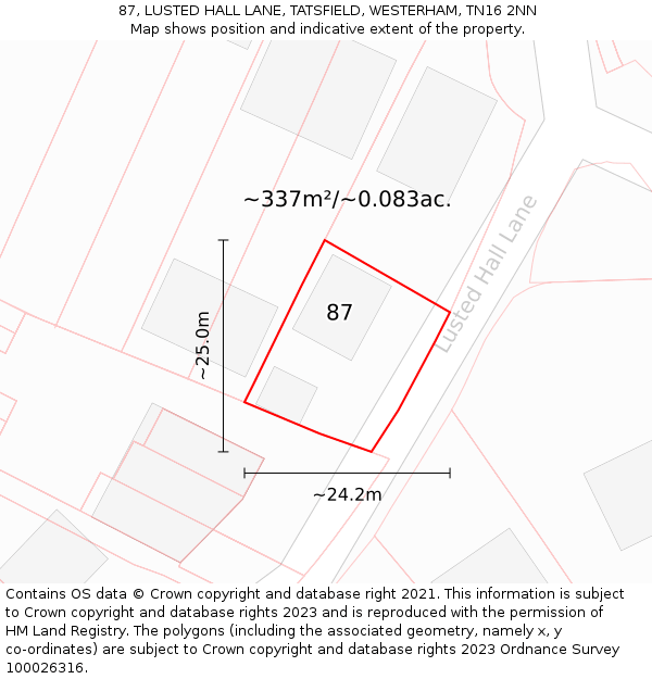 87, LUSTED HALL LANE, TATSFIELD, WESTERHAM, TN16 2NN: Plot and title map