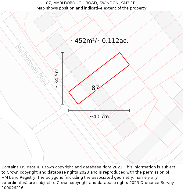 87, MARLBOROUGH ROAD, SWINDON, SN3 1PL: Plot and title map