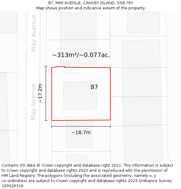 87, MAY AVENUE, CANVEY ISLAND, SS8 7EY: Plot and title map