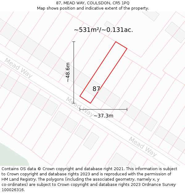 87, MEAD WAY, COULSDON, CR5 1PQ: Plot and title map