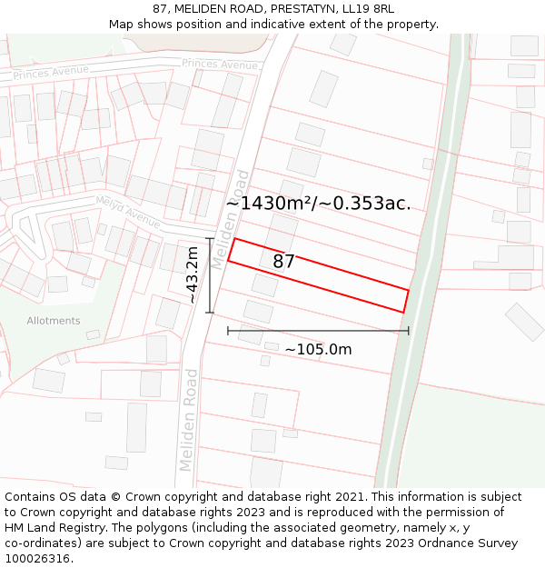 87, MELIDEN ROAD, PRESTATYN, LL19 8RL: Plot and title map