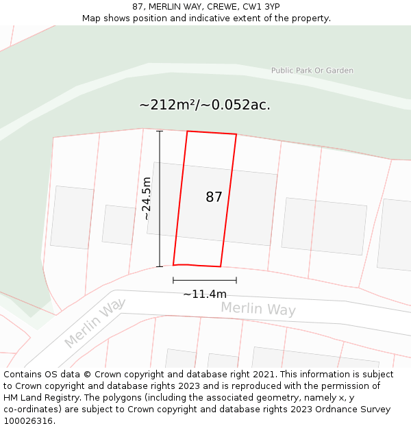 87, MERLIN WAY, CREWE, CW1 3YP: Plot and title map