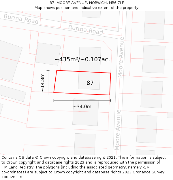 87, MOORE AVENUE, NORWICH, NR6 7LF: Plot and title map