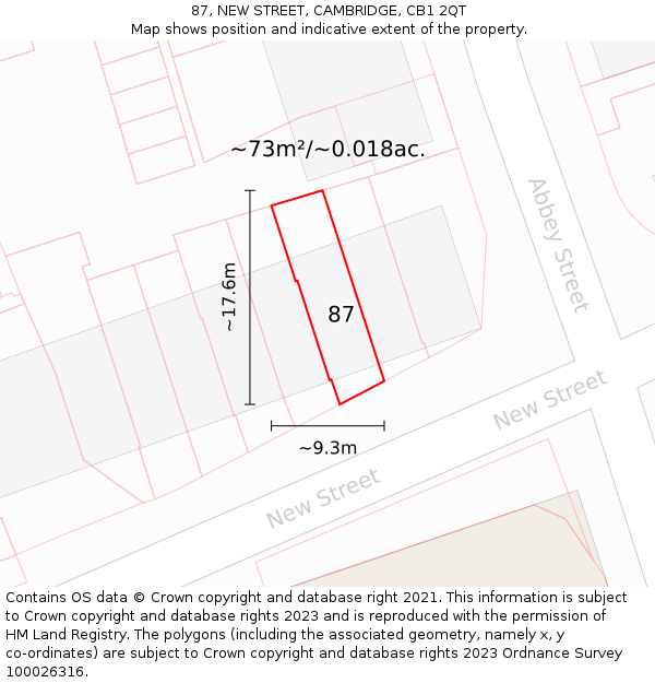 87, NEW STREET, CAMBRIDGE, CB1 2QT: Plot and title map