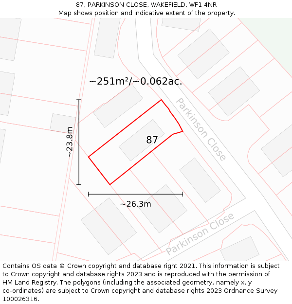 87, PARKINSON CLOSE, WAKEFIELD, WF1 4NR: Plot and title map