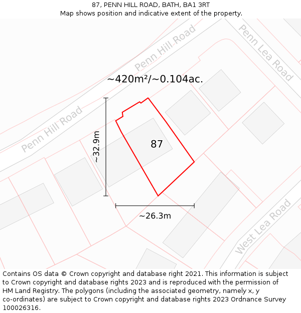 87, PENN HILL ROAD, BATH, BA1 3RT: Plot and title map