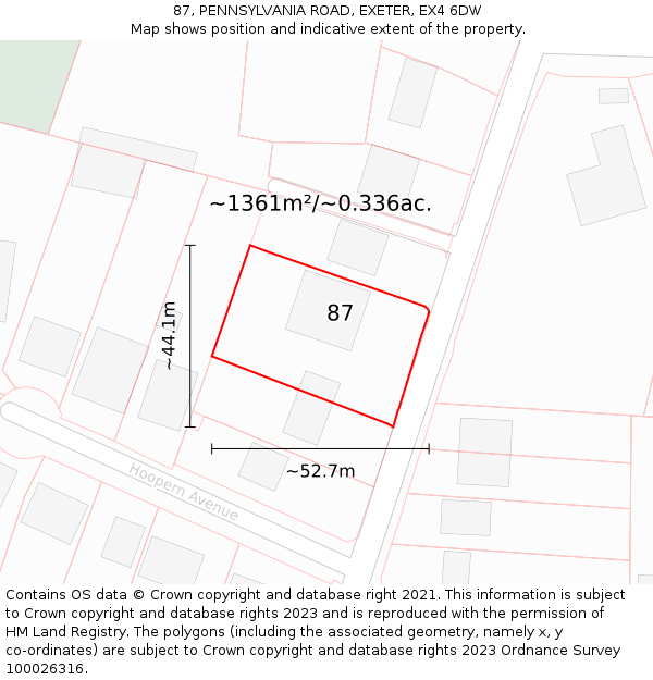 87, PENNSYLVANIA ROAD, EXETER, EX4 6DW: Plot and title map