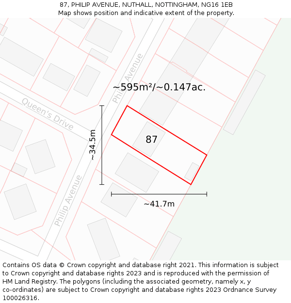 87, PHILIP AVENUE, NUTHALL, NOTTINGHAM, NG16 1EB: Plot and title map