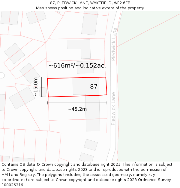 87, PLEDWICK LANE, WAKEFIELD, WF2 6EB: Plot and title map