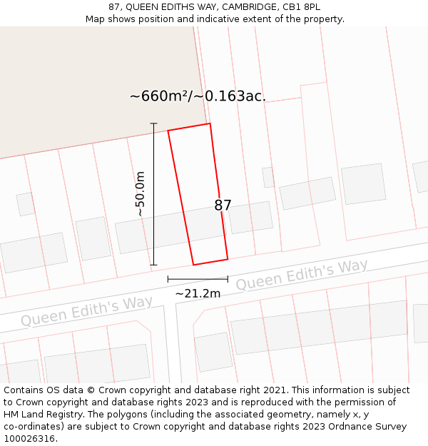 87, QUEEN EDITHS WAY, CAMBRIDGE, CB1 8PL: Plot and title map