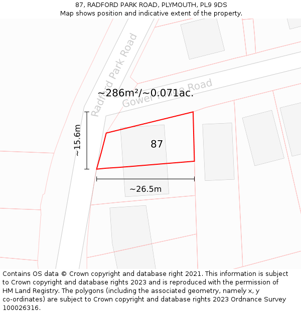 87, RADFORD PARK ROAD, PLYMOUTH, PL9 9DS: Plot and title map