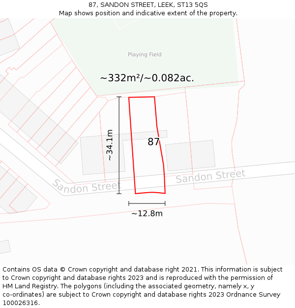 87, SANDON STREET, LEEK, ST13 5QS: Plot and title map