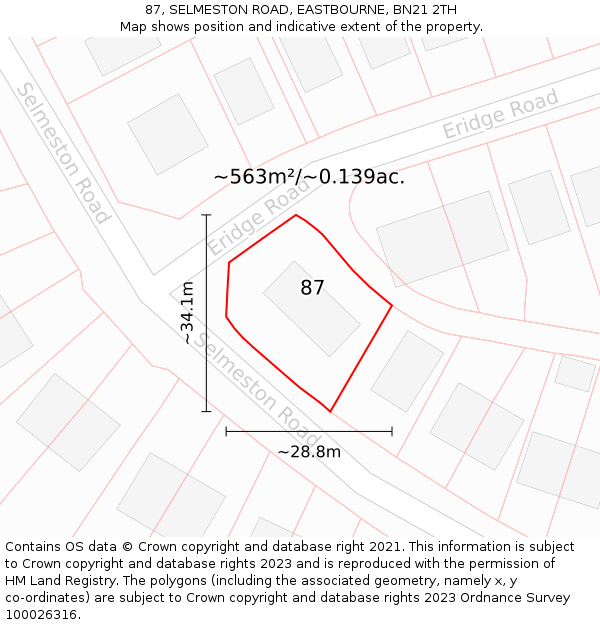 87, SELMESTON ROAD, EASTBOURNE, BN21 2TH: Plot and title map