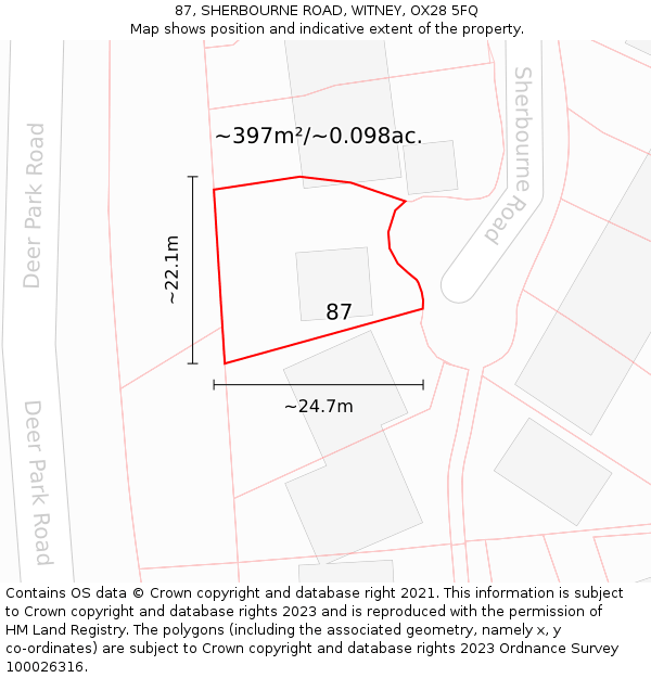 87, SHERBOURNE ROAD, WITNEY, OX28 5FQ: Plot and title map