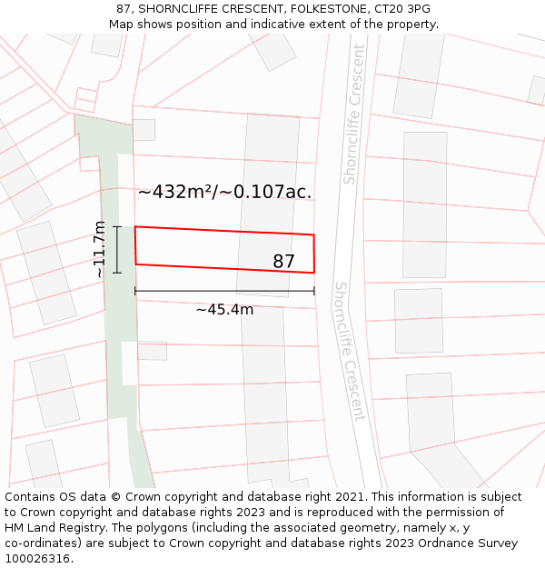 87, SHORNCLIFFE CRESCENT, FOLKESTONE, CT20 3PG: Plot and title map