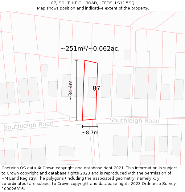87, SOUTHLEIGH ROAD, LEEDS, LS11 5SQ: Plot and title map