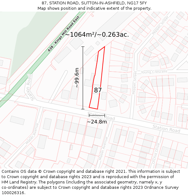 87, STATION ROAD, SUTTON-IN-ASHFIELD, NG17 5FY: Plot and title map