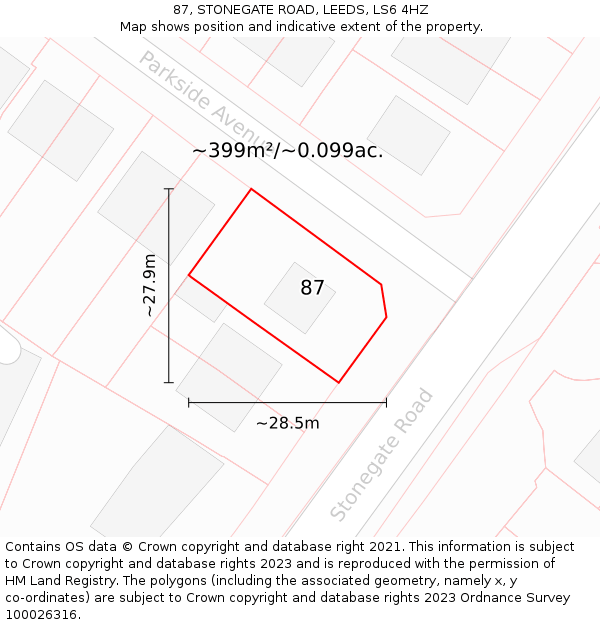 87, STONEGATE ROAD, LEEDS, LS6 4HZ: Plot and title map