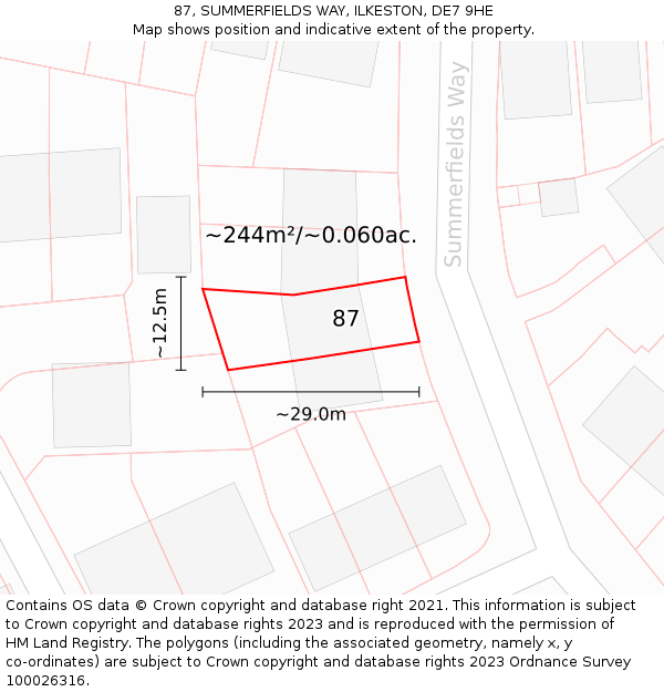 87, SUMMERFIELDS WAY, ILKESTON, DE7 9HE: Plot and title map