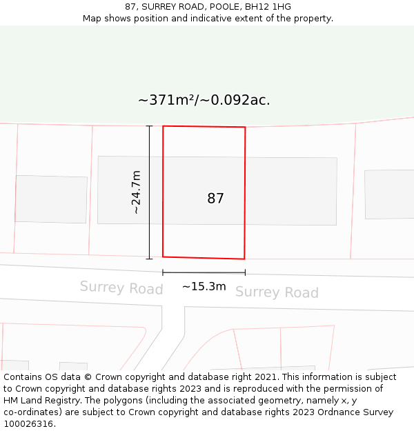 87, SURREY ROAD, POOLE, BH12 1HG: Plot and title map