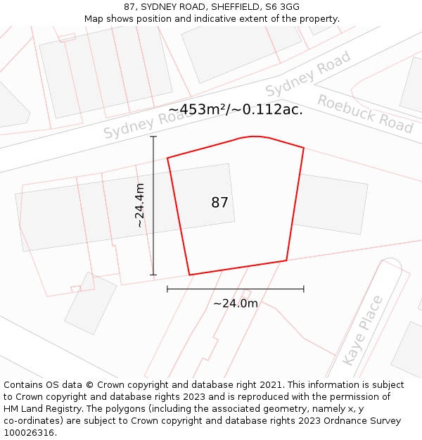 87, SYDNEY ROAD, SHEFFIELD, S6 3GG: Plot and title map