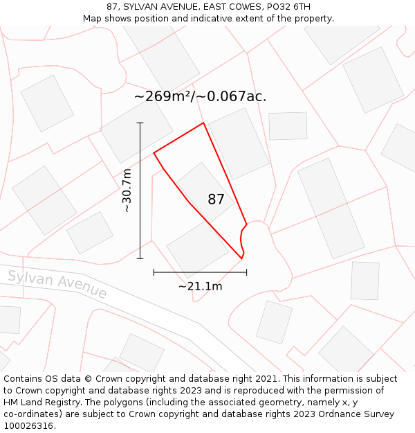 87, SYLVAN AVENUE, EAST COWES, PO32 6TH: Plot and title map