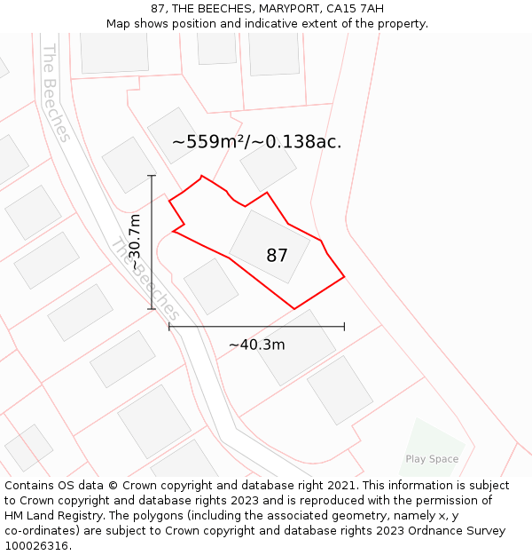 87, THE BEECHES, MARYPORT, CA15 7AH: Plot and title map