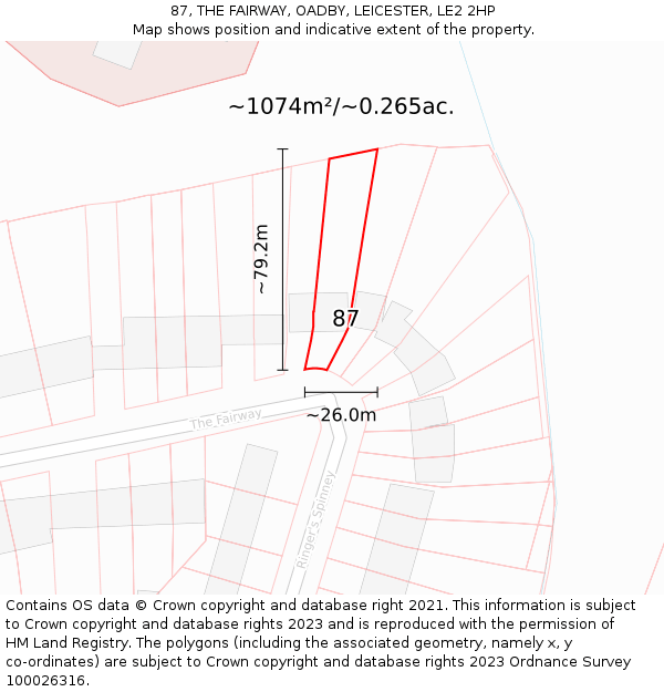 87, THE FAIRWAY, OADBY, LEICESTER, LE2 2HP: Plot and title map