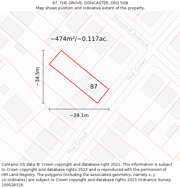 87, THE GROVE, DONCASTER, DN2 5SB: Plot and title map