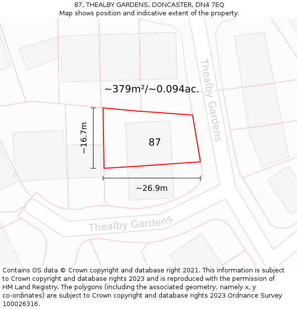 87, THEALBY GARDENS, DONCASTER, DN4 7EQ: Plot and title map